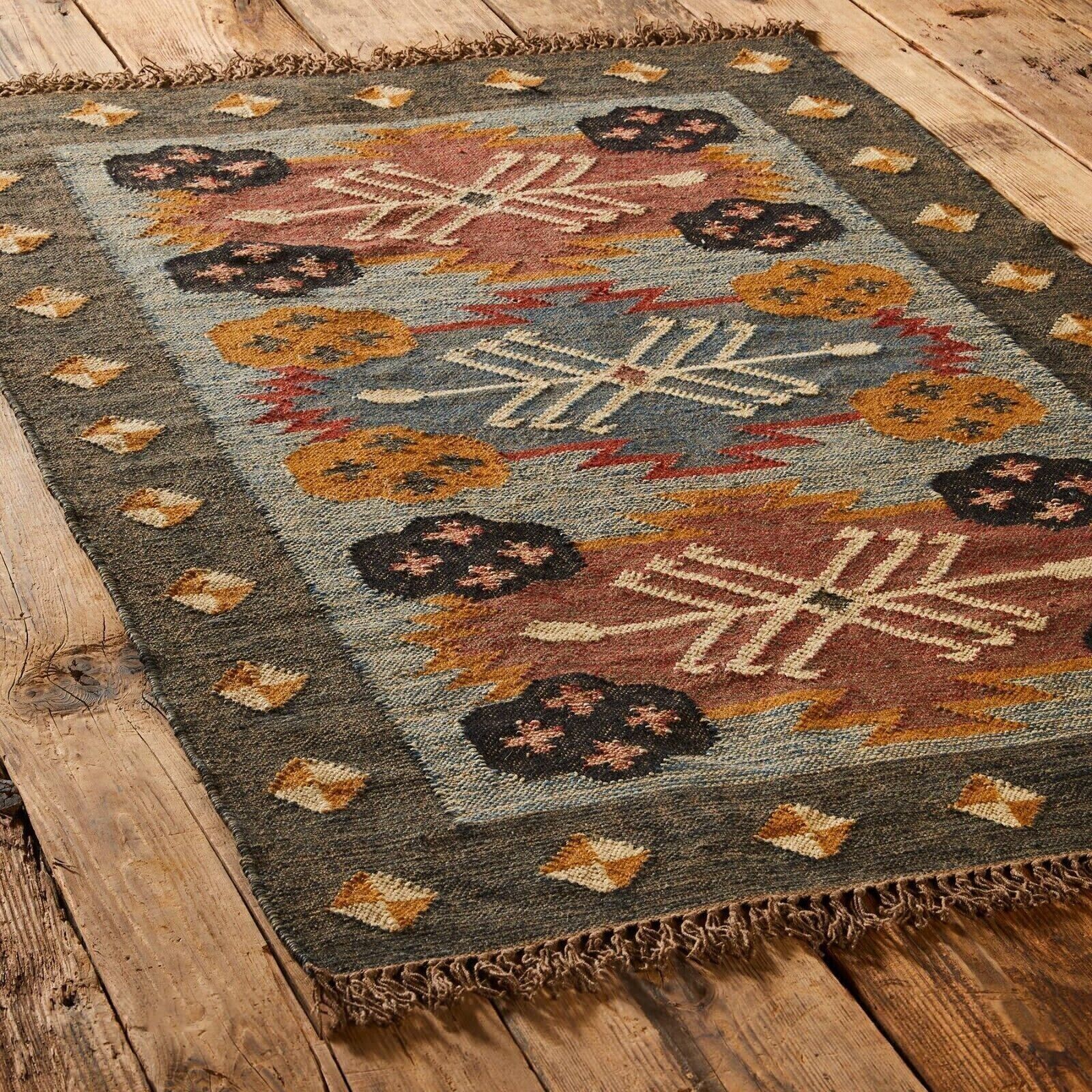 Rectangle Rug Vintage Wool Jute Area Hallway Kilim Geometric Accent Rug Runner gallery