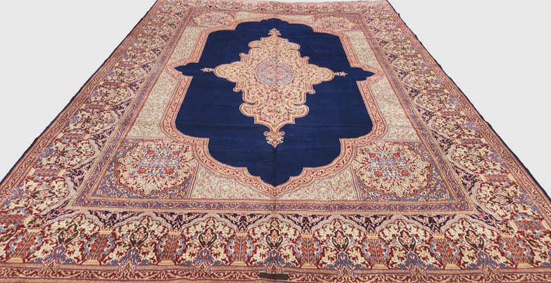 *10"X13' ORIGINAL ANTIQUE CR1920 KRMAN-ESFEHAN HAND KNOTTED WOOL BLUE RUG gallery