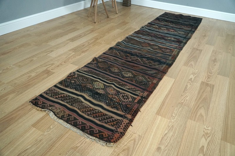 Dark Kilim Runner, Turkish Kilim Runner, Farmhouse runner, 2.17x9.15 ft. H-2635 gallery