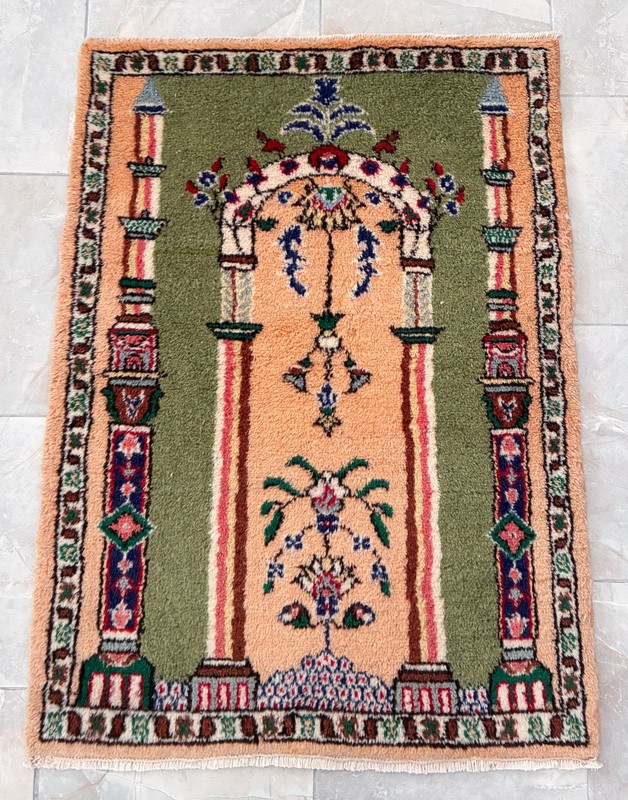 Vintage Turkish Rug Prayer Rug 2'9"x3'9" | Hand-Made Anatolian Wool Rug 1970s gallery