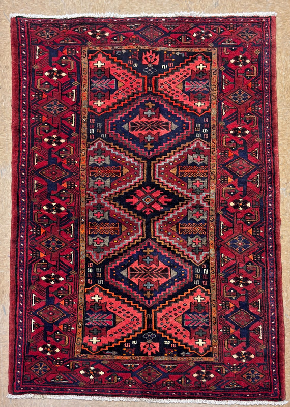 Vintage Zanjan 4x7 Hand Knotted Wool Oriental Tribal Area Rug Red Blue Geometric gallery