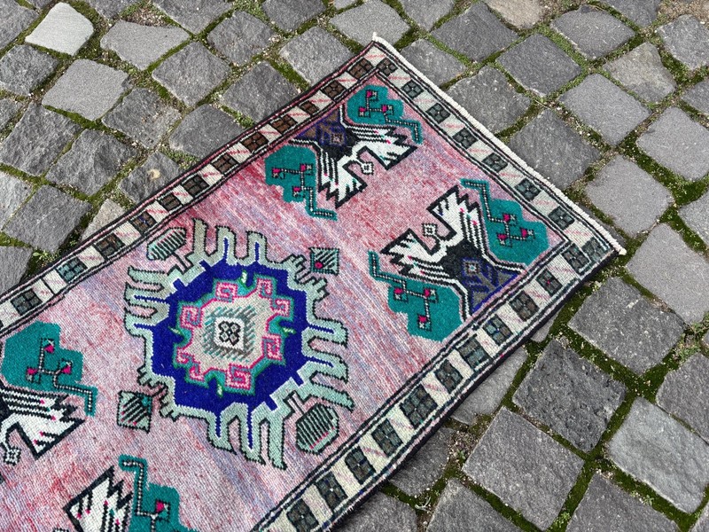Handwoven Turkish Kilim Rug, Small Vintage Bohemian Decor (1,6 x 3,0 ft) gallery