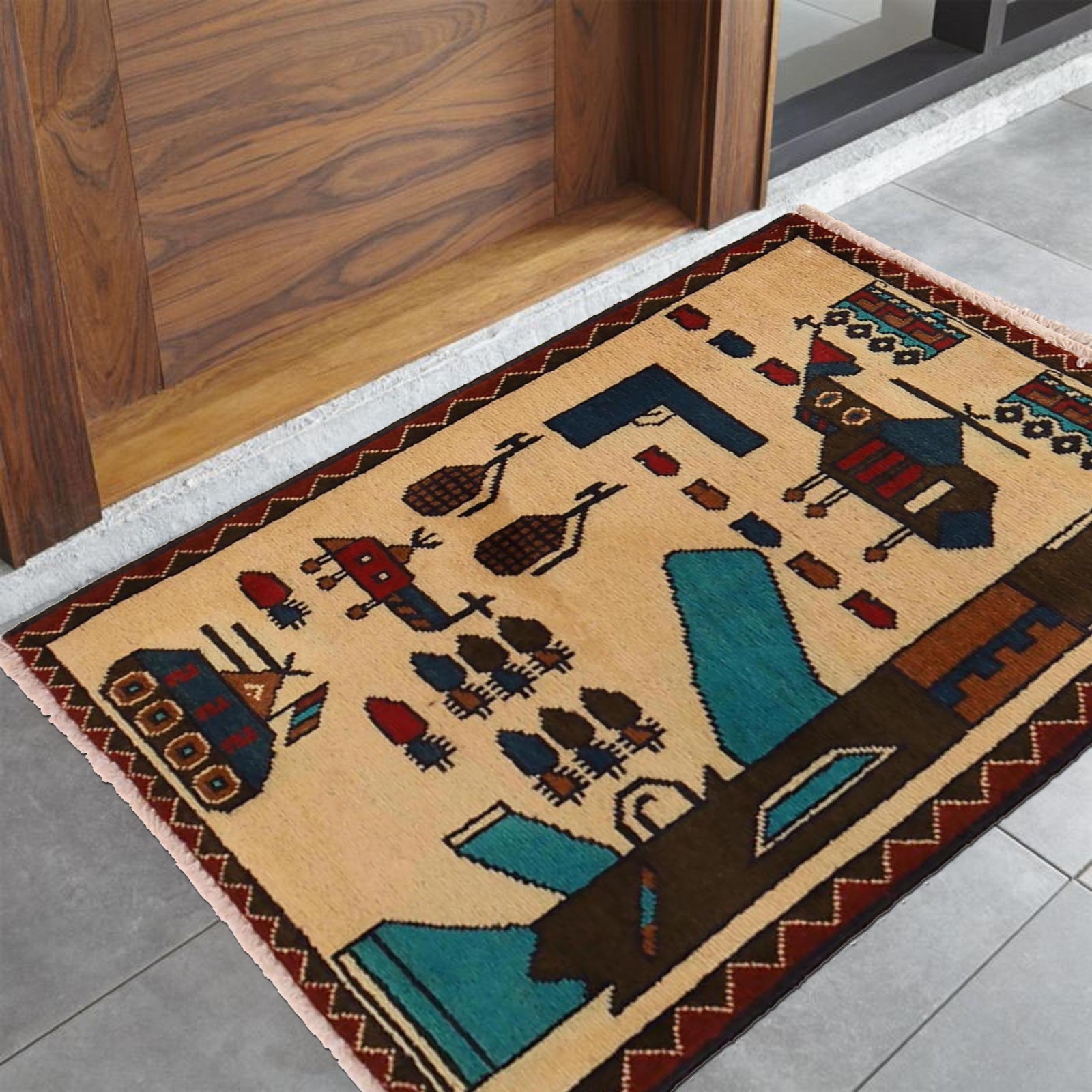 Handmade Afghan AK-47 War Rug Vintage Story Carpet 3x1.9 ft gallery