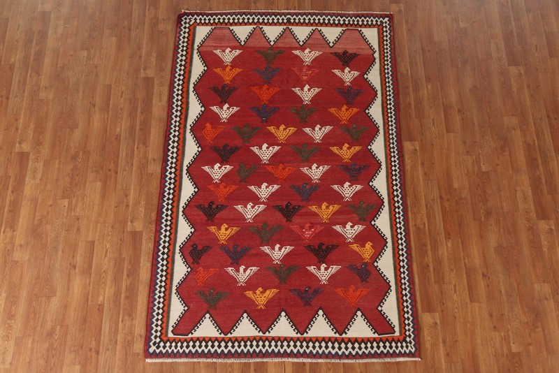 Animal Pictorial Kilim Flatweave Vintage Rug 5x7 Flat-woven Carpet gallery
