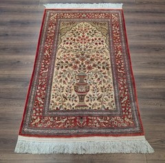 Silk Per’sian Rug 3×5, Tree of Life, Birds, Super Fine 630 KPSI