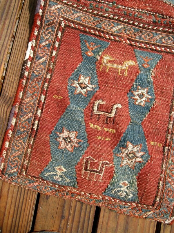 1880 CAUCASIAN ANTIQUE SADDLE BAG SOUMAC WITH ANIMALS gallery