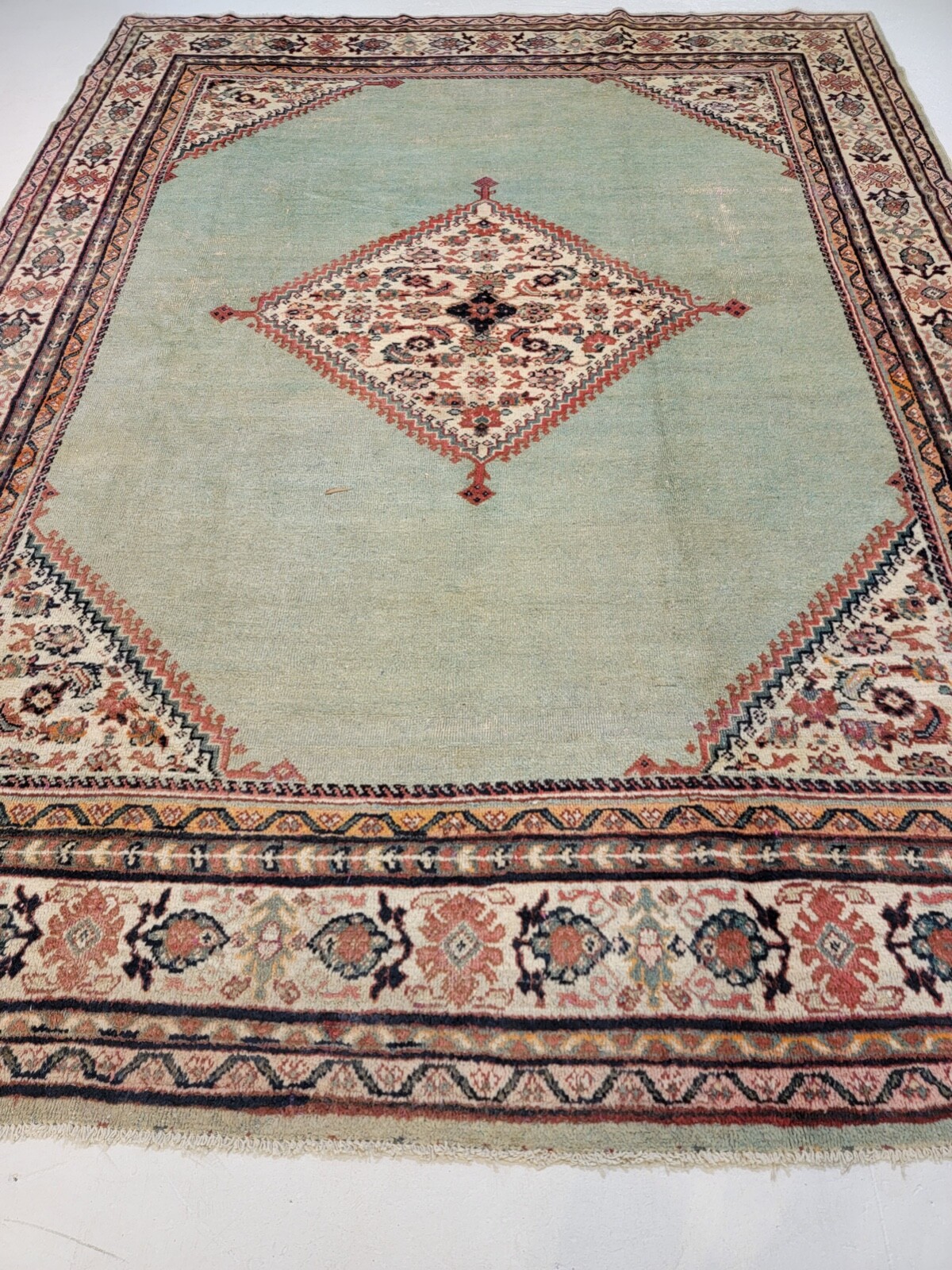 Antique Oriental Hand-Knotted Wool Area Rug Light Blue/Ivory/Red 8'8" x 11'8" gallery