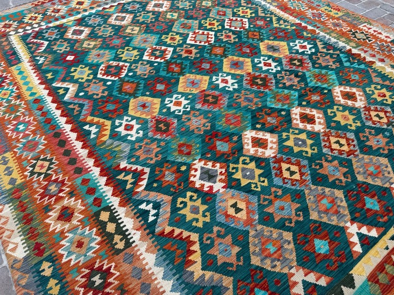 11x13 ft Oriental Afghan Large Turkish Rug Geometric Turkmen Handwoven Wool Rug gallery