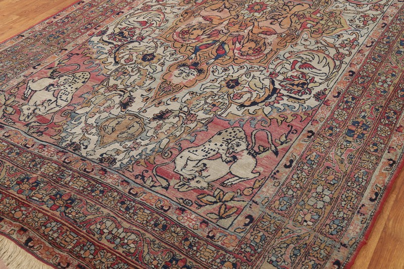Pre-1900 Animal Design Vegetable Dye Handmade Kirman Ravar Antique Rug 6x12 gallery