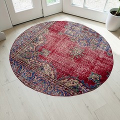 5’2″ Round Turkish Rug Upcycled Vintage Hand Knotted Wool Circle Area Rug