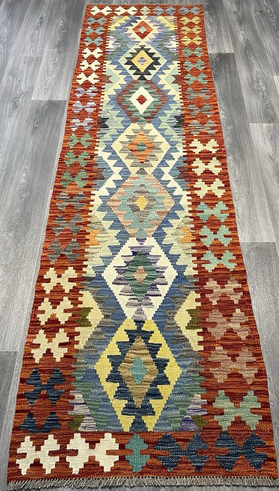 Handmade Kilim Runner wool natural colours Afghan Traditional 306cmx84cm