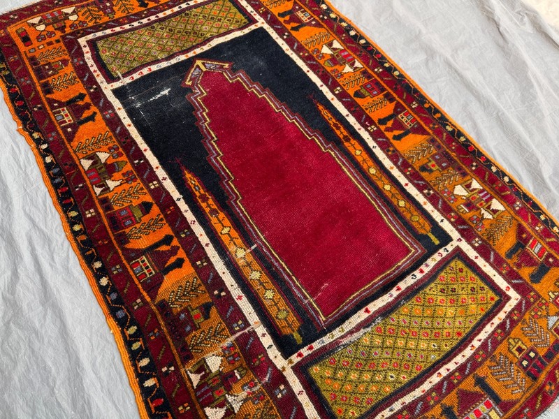3'7x5'5 Antique Turkish Hand Knotted Rare Tribal Wool Rug, Geometric Pattern Rug gallery