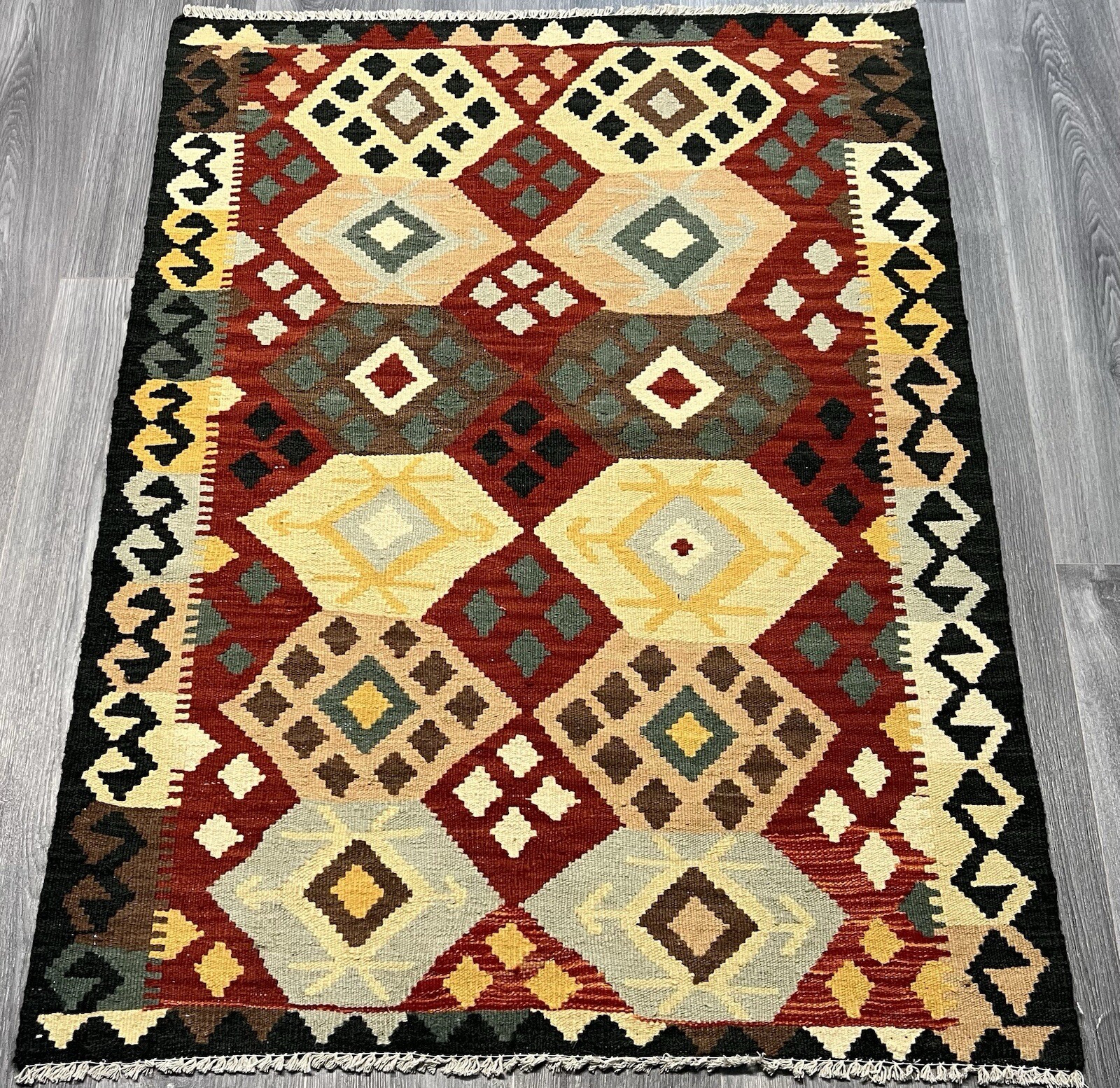 Vintage Kilim Traditional Hand Made Oriental Wool Kilim 5ftx3.2ft 143cmx102cm gallery