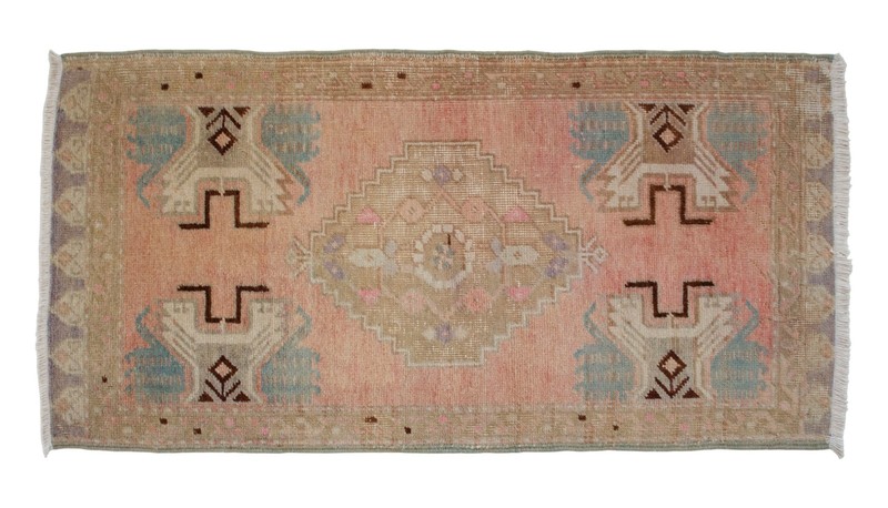 Vintage Oushak Small Rug 2x3 Pink Blue Turkish Mat Hand-Knotted Entryway Rug gallery