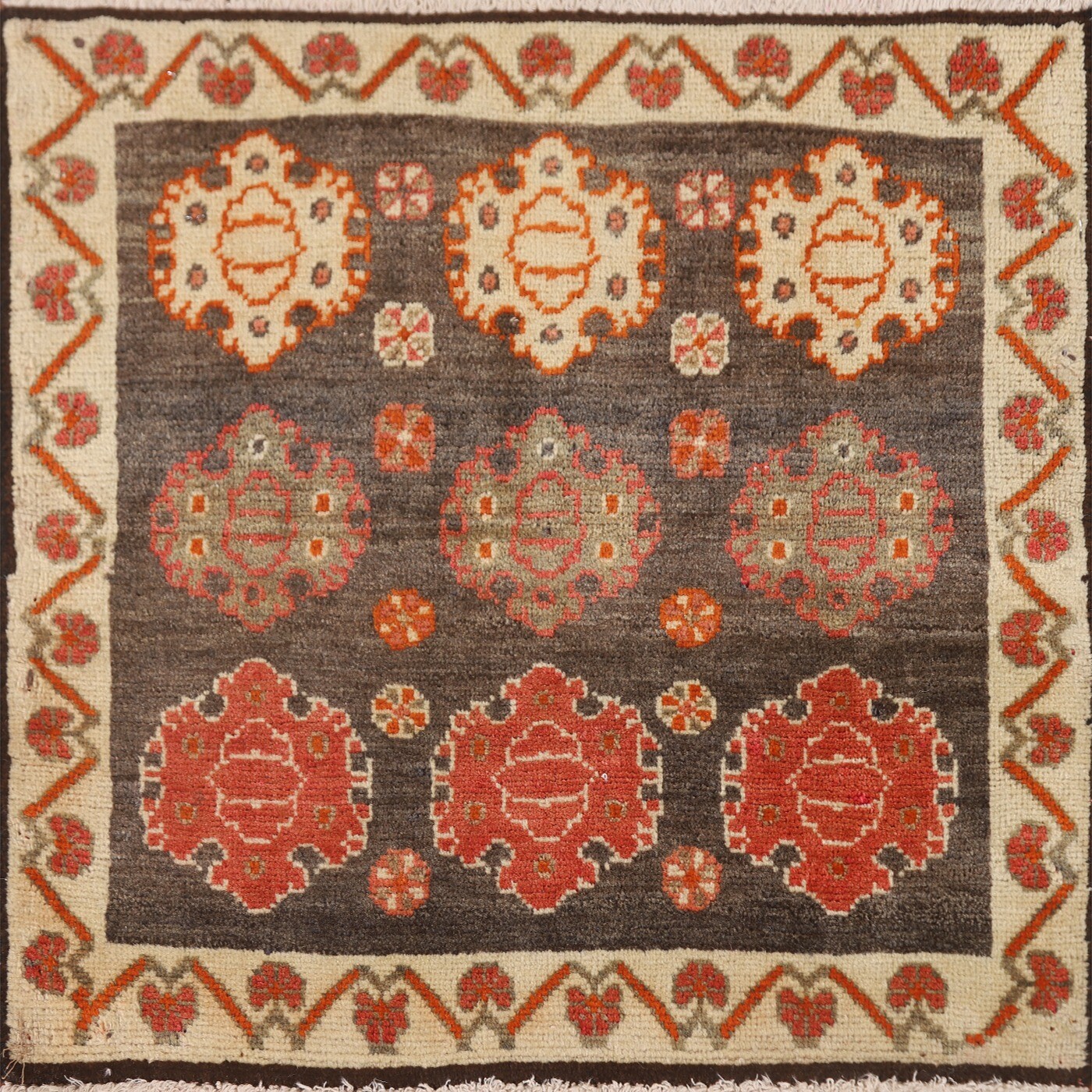 Vintage Dark Brown/ Ivory Abadeh Accent Rug 2'x2' Square Handmade Foyer Carpet gallery