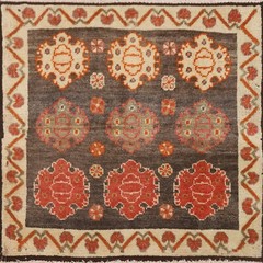 Vintage Dark Brown/ Ivory Abadeh Accent Rug 2’x2′ Square Handmade Foyer Carpet