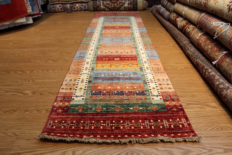 TOP QUALITY HANDMADE 2'8" X10' HALL RUNNER JEWEL COLORS VEGETABLE DYES WOOL RUG gallery