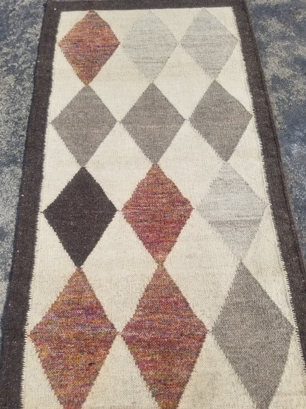 Vintage Handmade Swedish Geometric Wool Kilim Rug 133x73 cm gallery