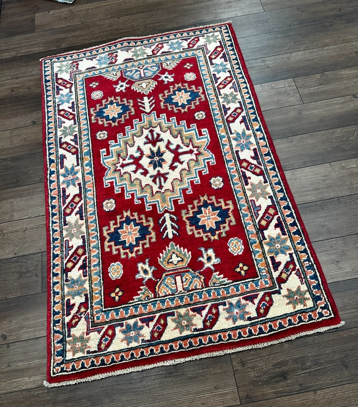 Bright & Colorful Fine Quality New Handmade Afghan Kazakh Accent Rug, 3'x4' gallery