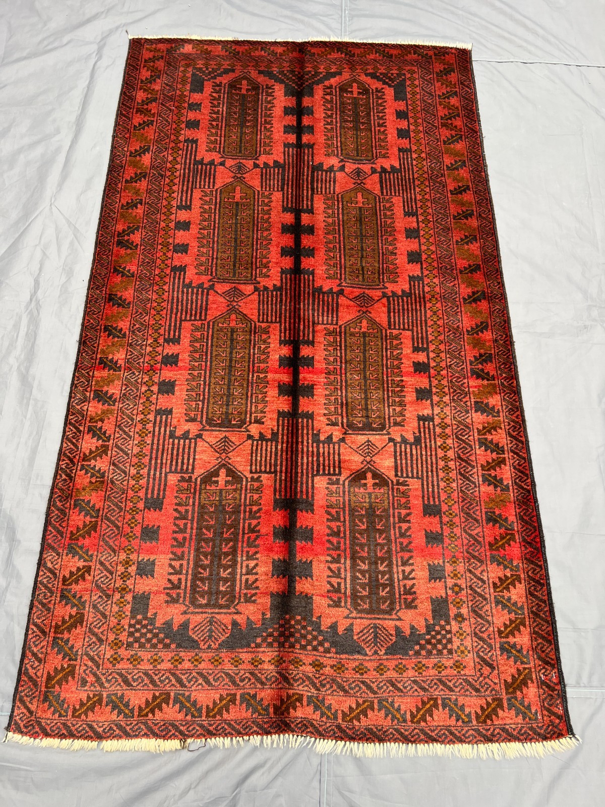 3'6x6'3 ft Vintage Afghan Baluchi Hand-Knotted Rug, Red & Black Geometric Rug gallery