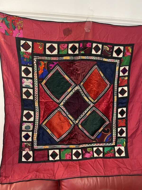 antique Vintage Uzbek Suzani Patchwork wall hanging Hand Made 108x110cm gallery