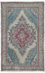 1’6X2’5 ft Semi-Antique Distressed Oriental Rug Muted Cream Floral Design Carpet