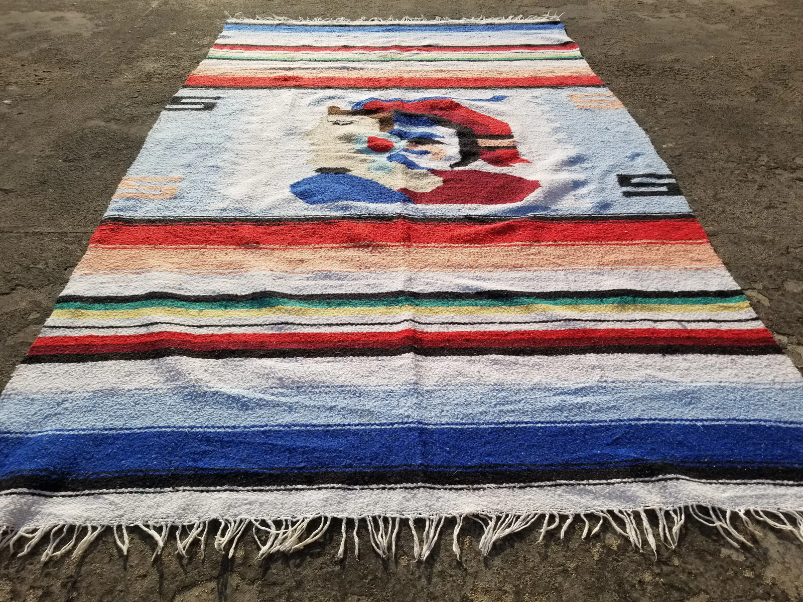 Vintage Traditional Handmade Mexican Aztec Wool Multicolor Kilim Throw 6.4x3.8ft gallery