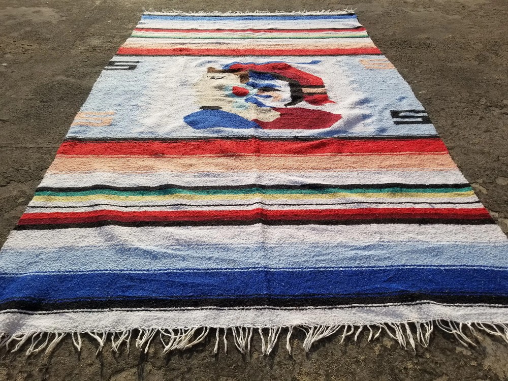 Vintage Traditional Handmade Mexican Aztec Wool Multicolor Kilim Throw 6.4x3.8ft