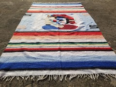 Vintage Traditional Handmade Mexican Aztec Wool Multicolor Kilim Throw 6.4×3.8ft