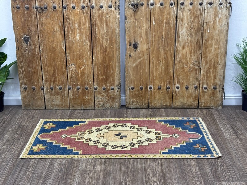2x4 Medallion Vintage Turkish Rug, Hand-Knotted Wool Burgundy Blue Small Oushak gallery