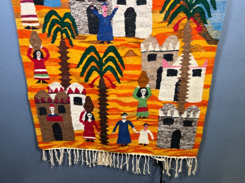 60"/33" VINTAGE SWEDISH KILIM TEXTILE ART PICTORIAL TAPESTRY RUG MULTICOLOR RARE gallery