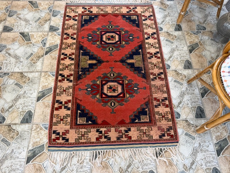Vintage Tribal Turkish Rug Hand-Knotted Wool Farmhouse Geometric Area Rug 3x4 ft gallery