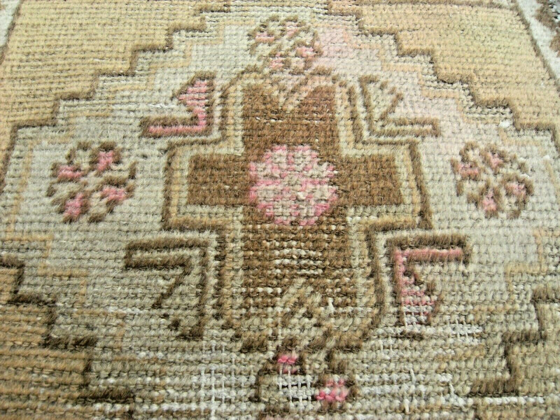Vintage Turkish Rug 18'' x 33'' Anatolian Muted Dye Oushak Rug Hand-Knotted Rug gallery
