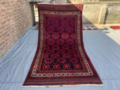 Dark Red Vintage Tribal All-Over Star Hand Knotted Wool Rug 4×8 Living Room