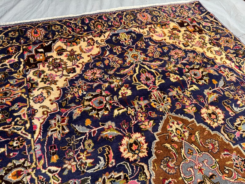 Vintage Afghan Hand-Knotted Wool Rug Navy Floral Medallion Area Rug 4'5 x 6'8 Ft gallery