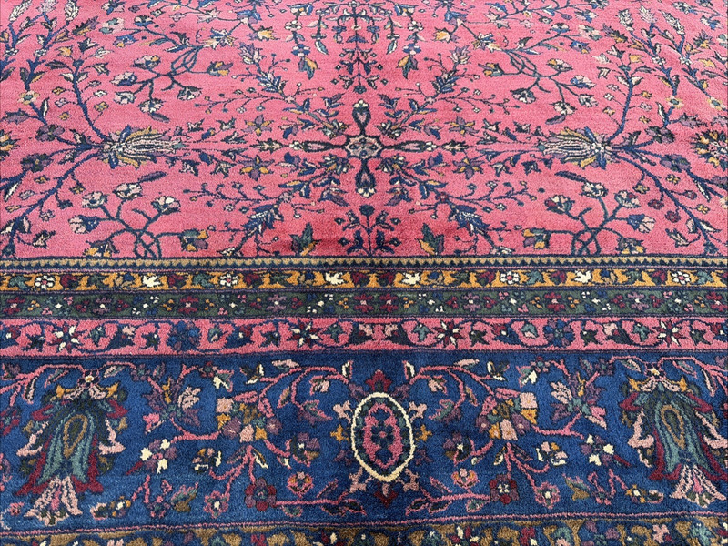 Auth: Lahore Rug Dated 1916 Velvety Wool Beauty Botanical Magenta 11x22 gallery