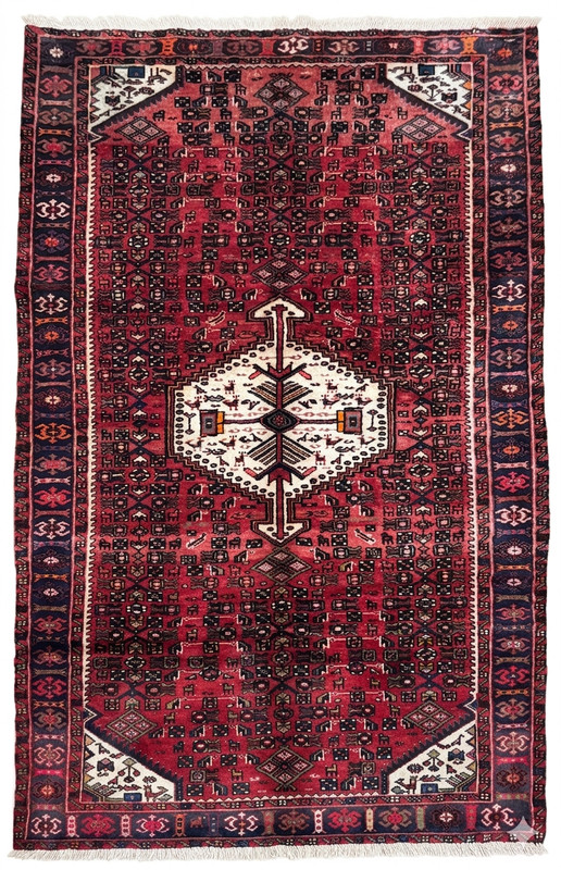 Vintage Hand Knotted Hamedan Wool Area Rug 5x10 Red Tribal Geometric Oriental gallery