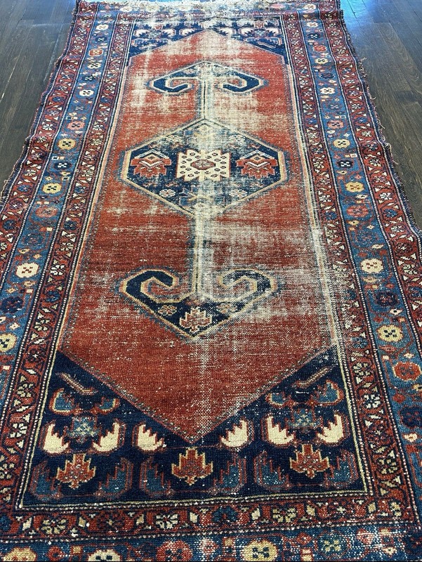Antique Handmade distressed tribal rug C.1920 Wonderful Vegetable Dyes 3’4x6’ gallery