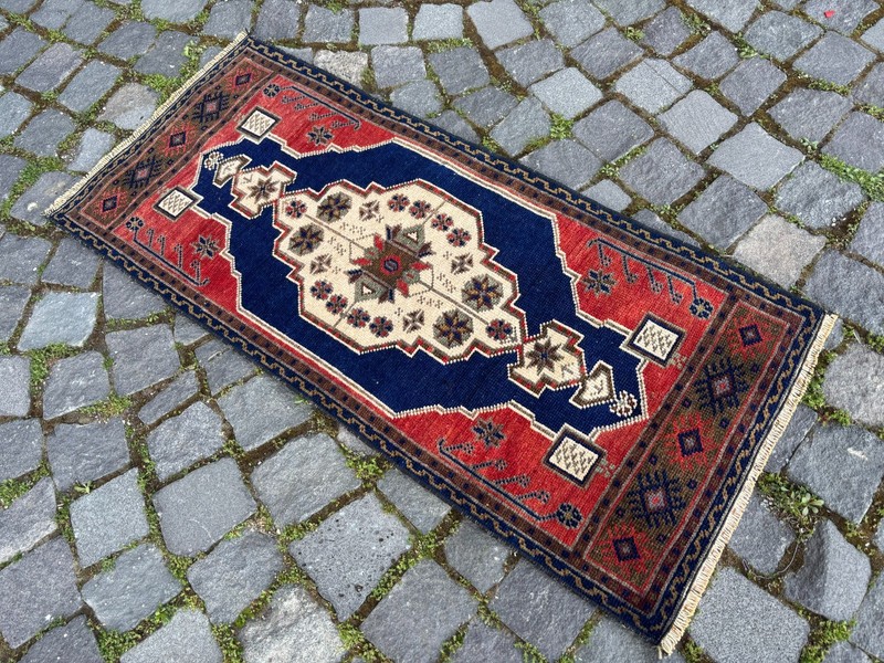 Doormats,Turkish handmade rug,Vintage wool rugs, Bohemian small rug 1,6 x 3,6 ft gallery