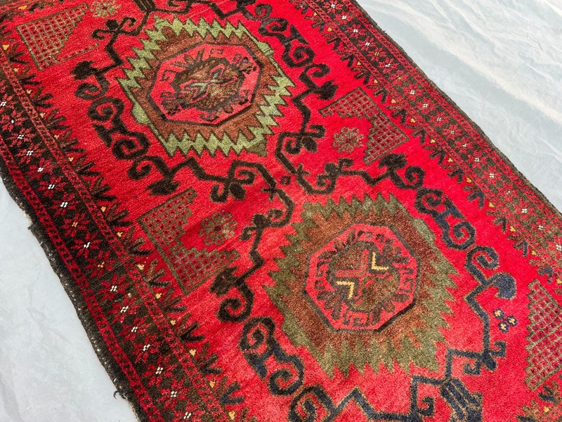 Vintage Afghan Hand-Knotted Baluchi Rug 2'11 x 4'11 ft Red Geometric Area Rug gallery