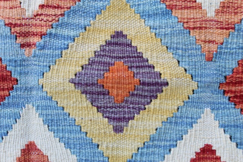 Kilim Vintage Traditional Hand Made Oriental Red Blue Wool Kilim Runner 198x71cm gallery