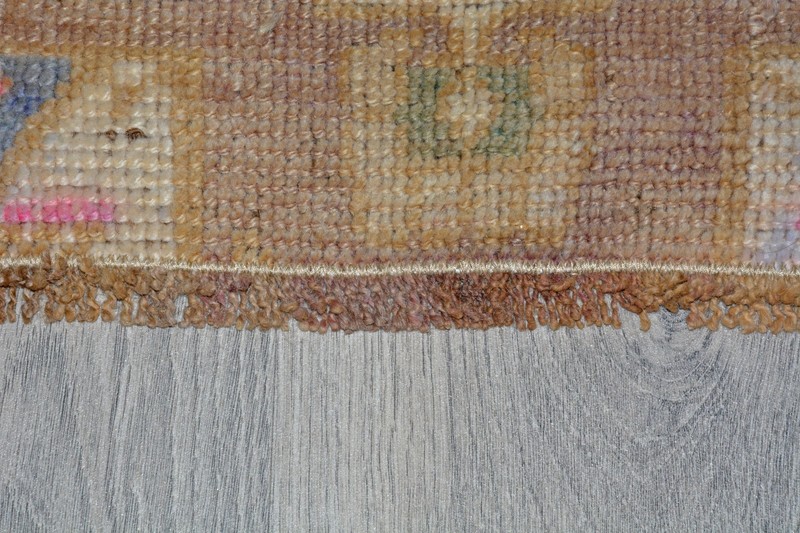 Vintage Turkish Faded Rug 17x34 In, Small Tribal Oushak Rug, Vivid Colors Brown gallery