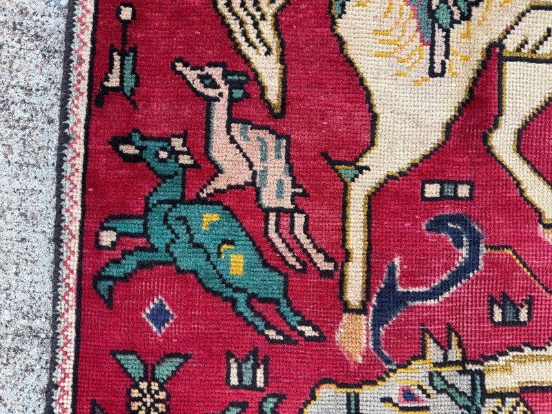 3x5 ANTIQUE ORIENTAL RUG HANDMADE old real VINTAGE HAND-KNOTTED huntering horse gallery