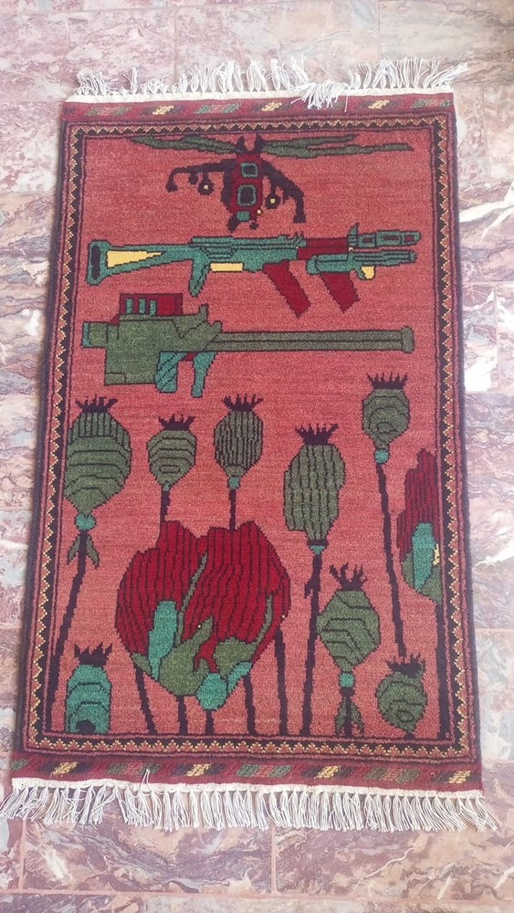 Opium Rug Afghan Handmade Vintage War Rug afghanistan map Wool oraange color