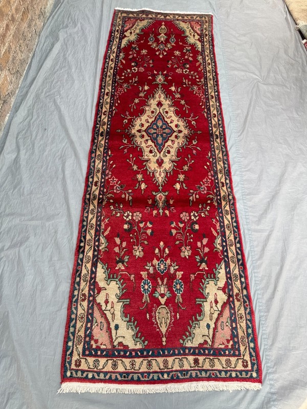 3x9 Vintage Turkish Hand Knotted Runner Rug, Red Floral Nomadic Kitchen Rug gallery