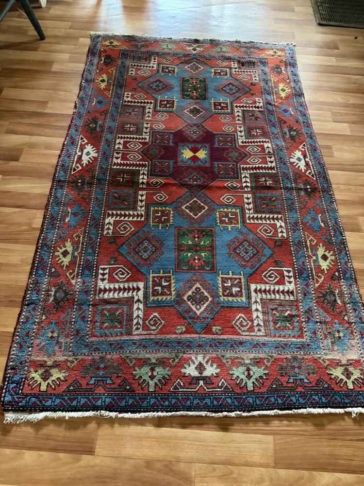 Semi Antique Hand Knotted Caucasian Kazak Rug 6’ X 4’