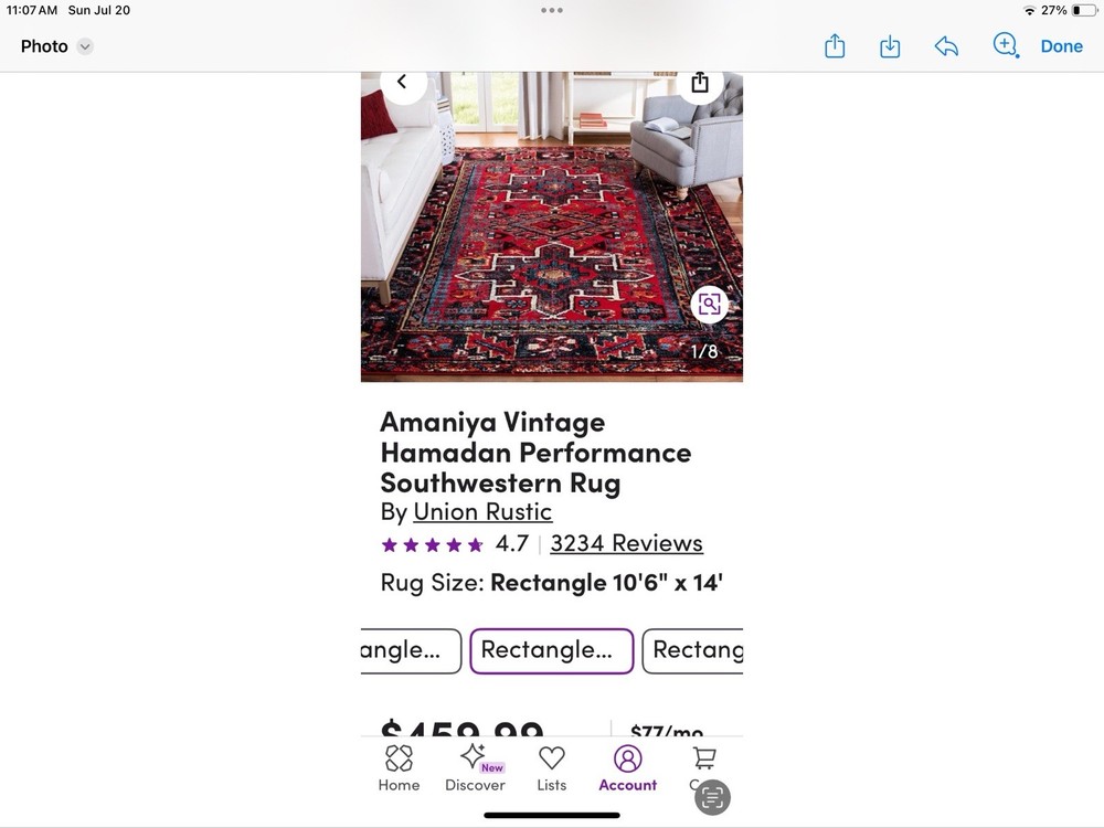 10x14 (140) Sq Ft Maniya Vintage Hamadan Performance Rug Gently Used $200