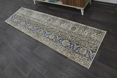 Vintage Turkish Runner Rug 2x7ft BEIGE Handmade Anatolian Oushak Hallway Wool