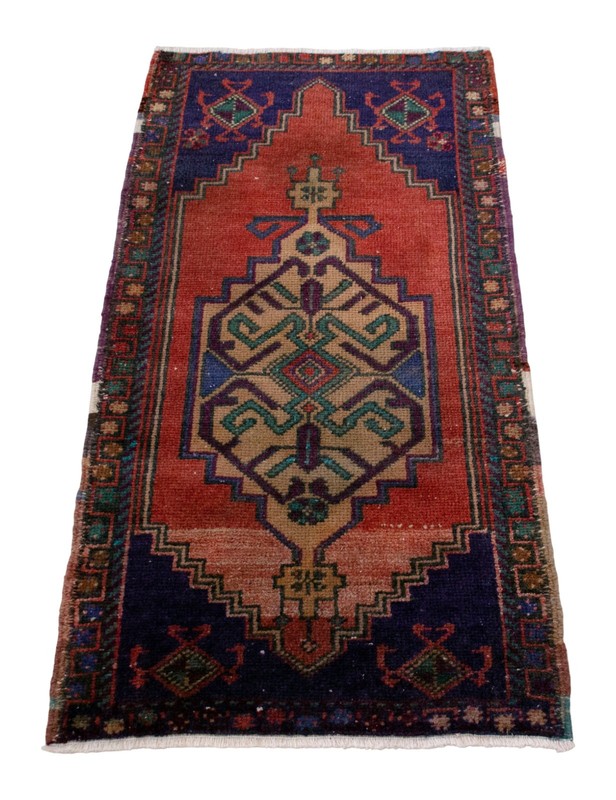 Vintage Turkish Rug Handmade Small Rug, Wool Doormat, Kitchen Rug, 21x42 inches gallery