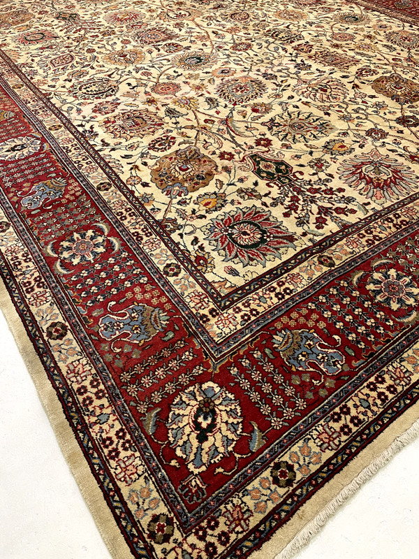 Antique Oriental Hand-Knotted Wool Area Rug Signed Ivory/Red/Blue 11'6" x 16'3" gallery